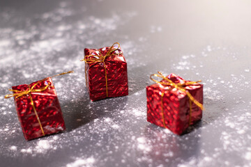 Christmas decorations in the snow - gift. Christmas mood. 