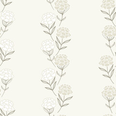 Fototapeta premium Vector Beautiful Peony Stripes in Light Creme seamless pattern background.