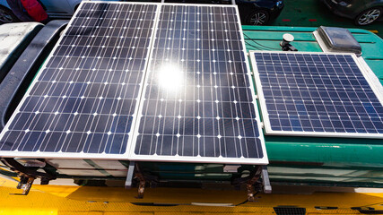 Camper car roof with solar panels