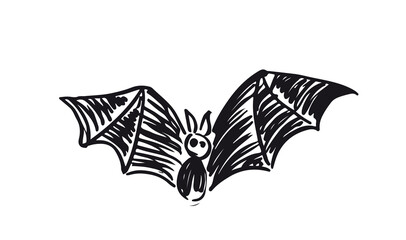 Flying bat, grunge illustration, vector.