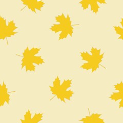 Vector seamless pattern with autumn leaves on a yellow background.