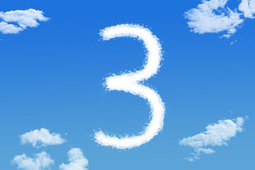 cloud shape of number three on blue sky