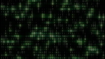 Abstract futuristic background of binary code in green color with random directional blur of single digits. Digital systems technology theme - cyber internet or network concept - 3D illustration