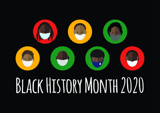 Black history month 2020 vector illustration with characters wearing face masks