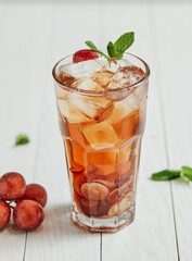cocktail with strawberry and lime ,drink, glass, cocktail, fruit, strawberry, food, ice, cold, beverage, alcohol, juice, mint, dessert, fresh, red, sweet, isolated, white, yogurt, refreshment, lemon, 