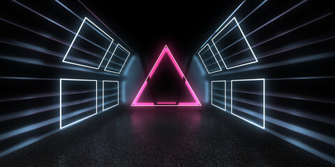 3D abstract background with neon lights. 3d illustration