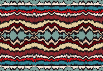Ikat border. Geometric folk ornament. Ink on clothes. Tribal vector texture. Seamless striped pattern in Aztec style. Ethnic embroidery. Indian, Scandinavian, Gypsy, Mexican, African rug.