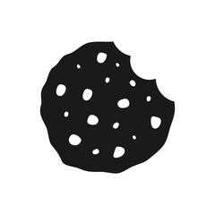 Bite biscuits symbol. Chocolate chip icon. Black cookies symbol. Food vector illustration. Isolated on white.