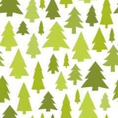 Seamless pattern with cute green  christmas trees. 