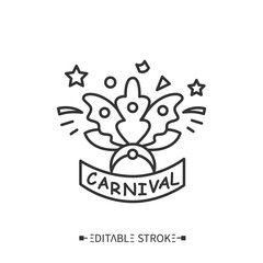 Carnival hat line icon. Traditional brazilian carnival crown of feathers. Samba festival headdress. Annual brazilian carnival in Rio de Janeiro.Cabaret.Isolated vector illustration. Editable stroke 