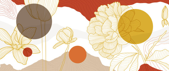 Golden calla Peony and lily pattern vector, Wedding wallpaper background for warapping paper design, brochure, backdrop, packaging and print vector illustration.