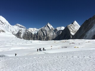 Fototapeta na wymiar Mount Everest Camp one (6065m). Once we cross the Khumbu Glacier in Everest, we reach to first camp of mount Everest which is situated in a flat area. This picture is taken in April 2019. 