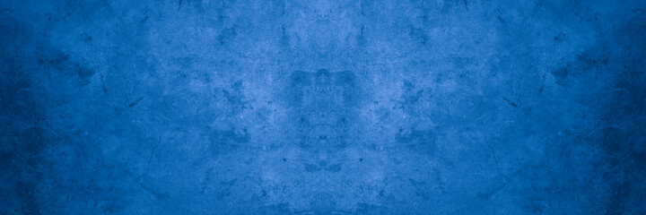 Old wall pattern texture cement blue dark abstract  blue color design are light with black gradient background.