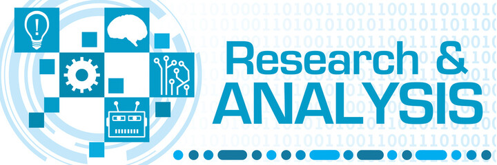 Research And Analysis Blue Squares Grid Symbols Digital Horizontal 