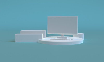 3d computer blue color minimalist style design, Scene podium mock up presentation, 3d render abstract background.
