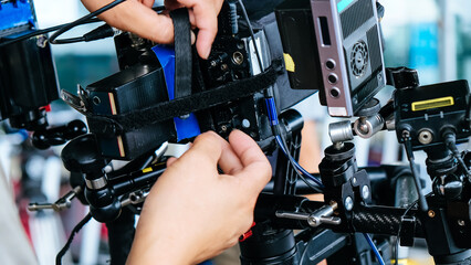 Obraz premium Film industry. Image of professional camera and equipment background