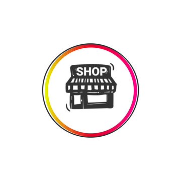 Shop icon. Storefront sign. Retail social media ui design element concept. Hand drawn black pencil sketch vector illustration for market place and online shop website