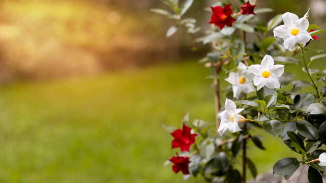White flowering red and white dipladenia