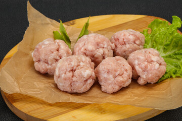 Homemade raw pork minced meatball for cooking