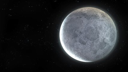The moon. A shot from outer space. Realistic 3D rendering
