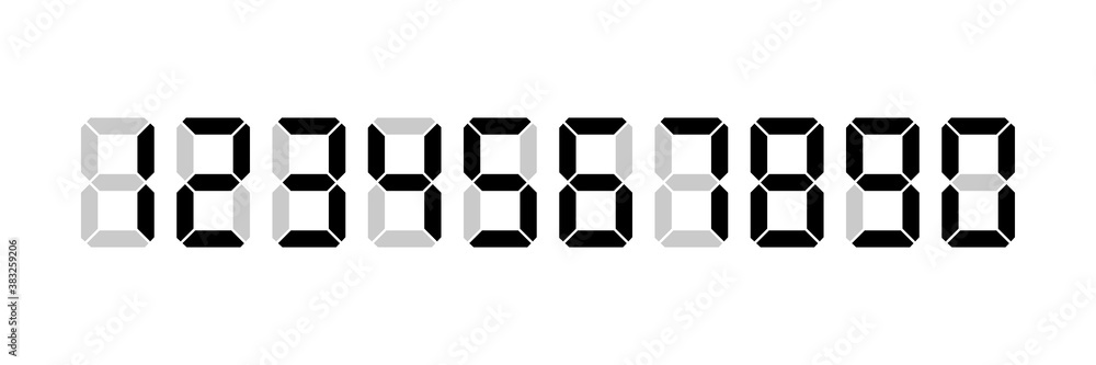 Poster digital clock and a set of numbers on a white background. electronic figures. digital glowing number