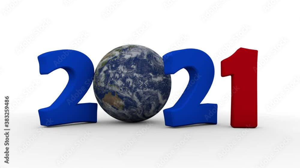 Aufkleber 3d animation of the date of 2021 new year with the planet earth instead of zero. idea for new year's