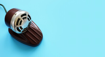 Podcast concept. Vintage retro microphone and free space.