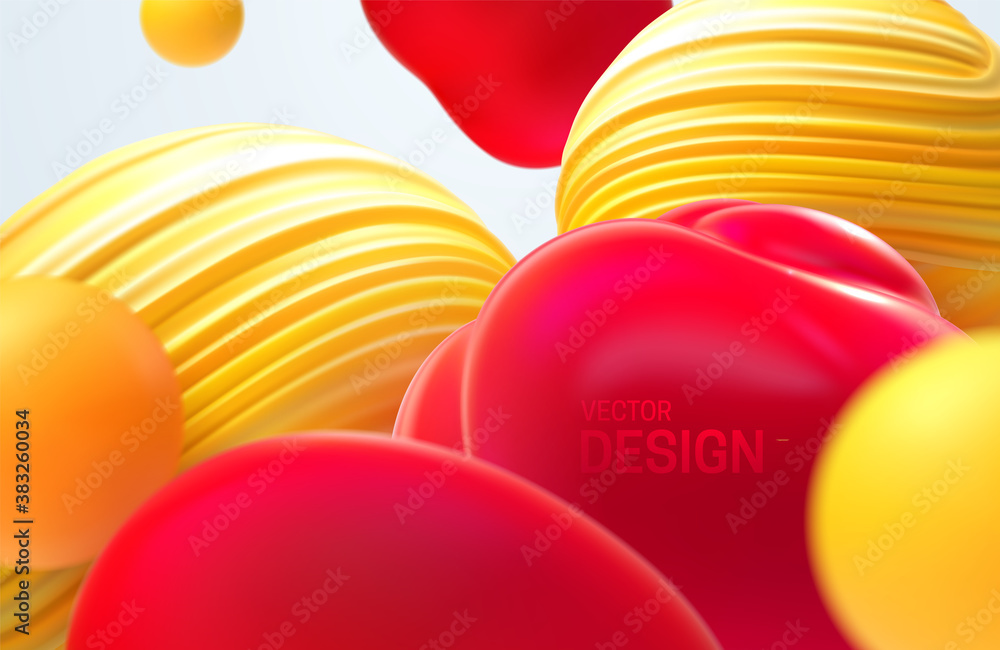 Aufkleber abstract background with dynamic 3d bubbles. organic yellow and red shapes. vector illustration of g
