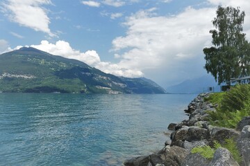 Lake and Swiss mountains