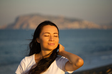 Authentic potrait of a female with long black hair