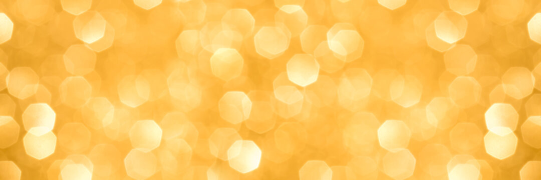 Gold Holiday Bokeh Lights Panoramic Background Or Web Banner