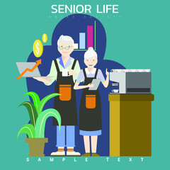 Vector illustration - Couple of waiter and waitress at coffee shop.