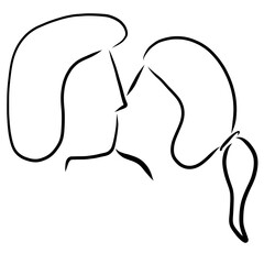 kiss of a young couple, head, black profile outline