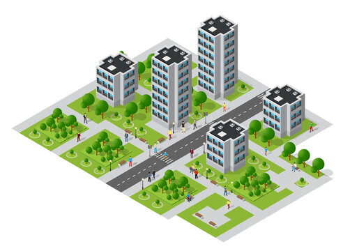 Isometric urban megalopolis top view of the city infrastructure town