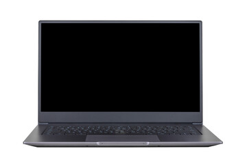 black mock up on laptop screen isolated on white background close up front view