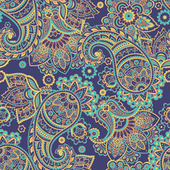 Floral Paisley seamless vector pattern. Vintage background in batik style