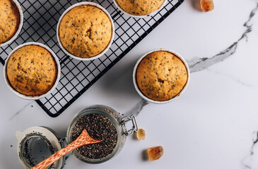 Homemade autumn pumpkin muffin with chia seeds
