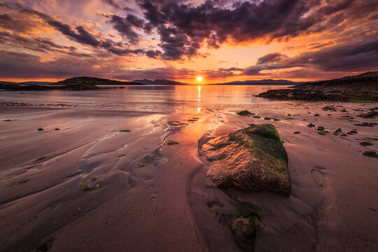 Argyll Beach Sunset With Foreground Rock