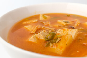 Miso stew on a white background