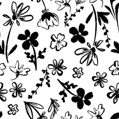 Pattern seamless monochrome flowers trend in textiles vector background floral fabric illustration