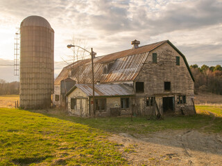 Weathered Vermont barn at a summer sunset