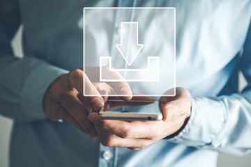 Man hold phone with Download icon