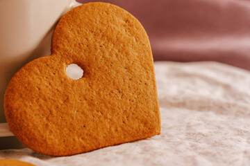 cozy winter or autumn morning at home. with heart-shaped cookies