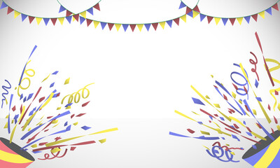 Party poppers on white background ready to use in events. Copy space and Blank space.