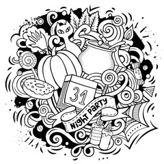 Cartoon vector doodles Happy Halloween illustration.