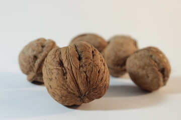 Walnuts on white background