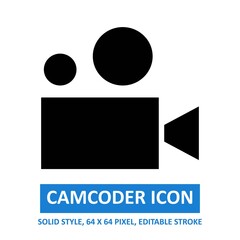 Camcorder icon solid style on white background. vector illustration. base 64 x 64 pixels. expanded.	