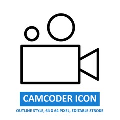 Fototapeta premium Camcorder icon outline style on white background. vector illustration. base 64 x 64 pixels. expanded. 