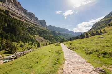 Stone path through mountain valley
