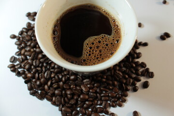Coffee and coffee beans. Cup of coffee. Coffee mug